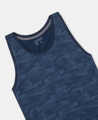 Super Combed Cotton Blend Printed Tank Top - Navy