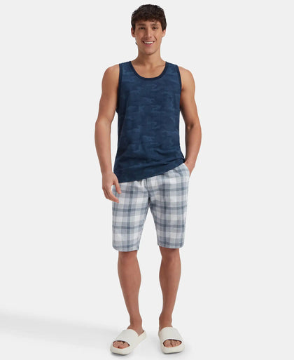 Super Combed Cotton Blend Printed Tank Top - Navy