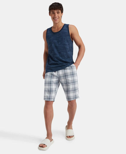 Super Combed Cotton Blend Printed Tank Top - Navy