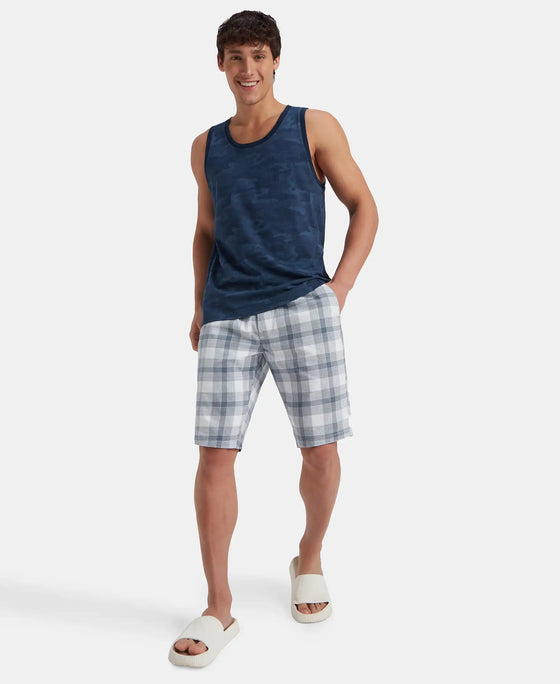 Super Combed Cotton Blend Printed Tank Top - Navy
