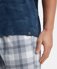 Super Combed Cotton Blend Printed Tank Top - Navy