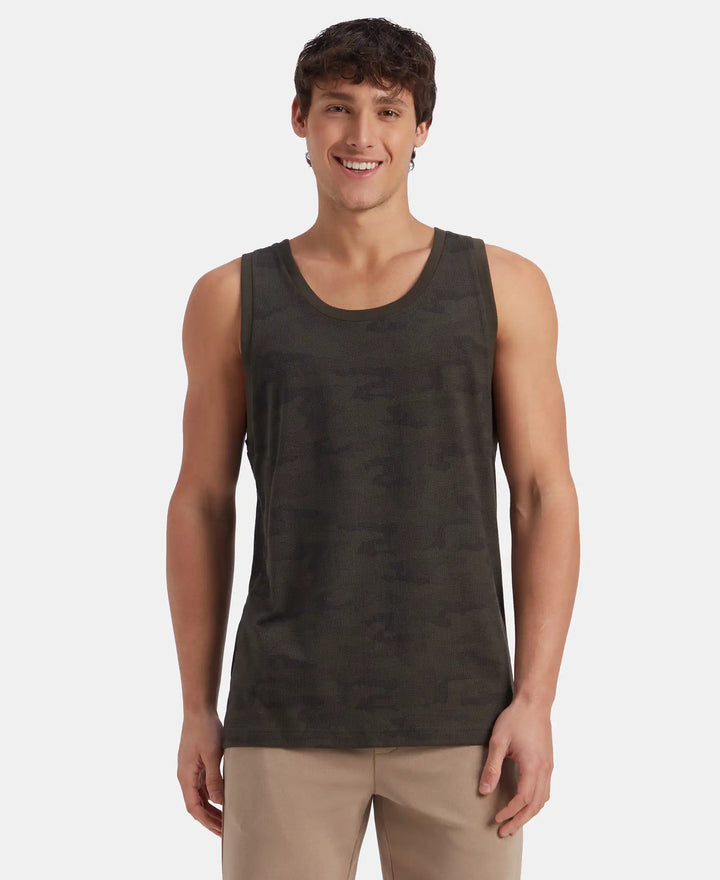 Super Combed Cotton Blend Printed Tank Top - Olive