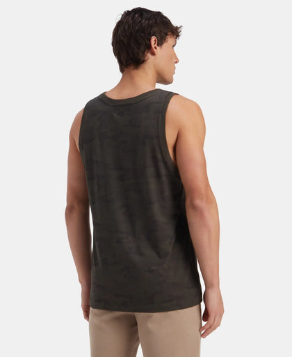 Super Combed Cotton Blend Printed Tank Top - Olive