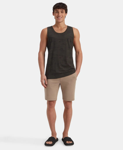 Super Combed Cotton Blend Printed Tank Top - Olive