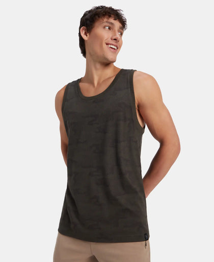 Super Combed Cotton Blend Printed Tank Top - Olive