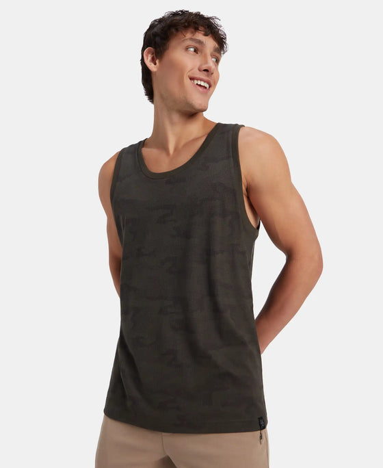 Super Combed Cotton Blend Printed Tank Top - Olive