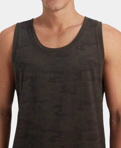Super Combed Cotton Blend Printed Tank Top - Olive
