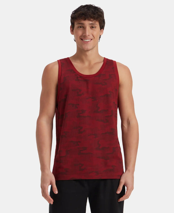 Super Combed Cotton Blend Printed Tank Top - Sundried Tomato