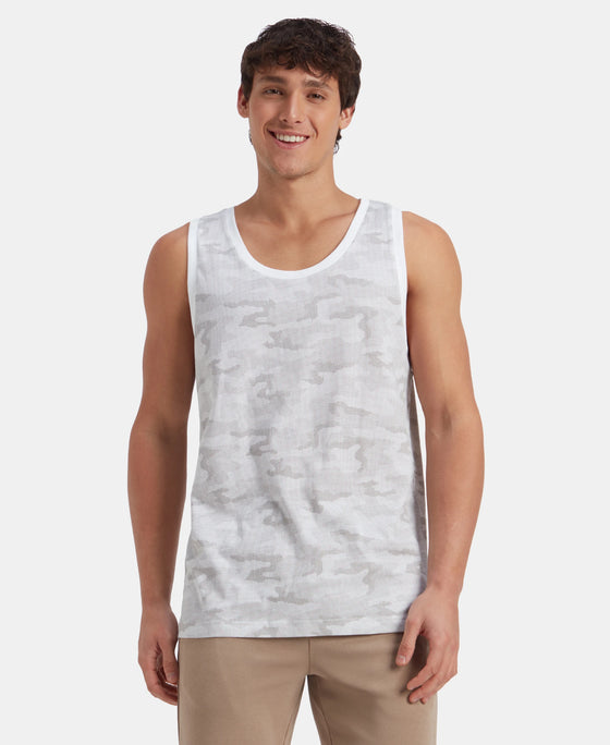 Super Combed Cotton Blend Printed Tank Top - White