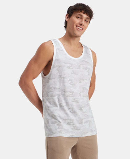 Super Combed Cotton Blend Printed Tank Top - White