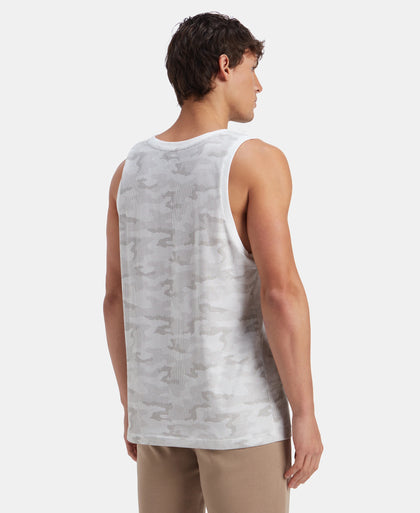 Super Combed Cotton Blend Printed Tank Top - White