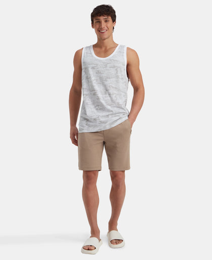 Super Combed Cotton Blend Printed Tank Top - White