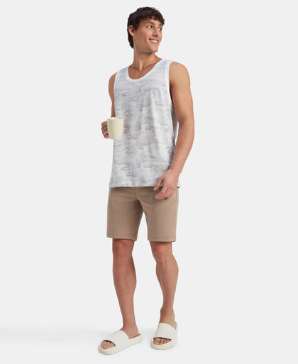 Super Combed Cotton Blend Printed Tank Top - White