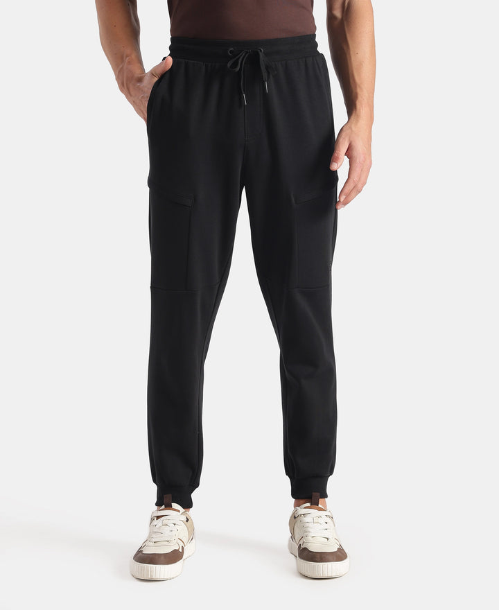 Super Combed Cotton Rich Regular Fit Jogger with Zipper Pockets - Black
