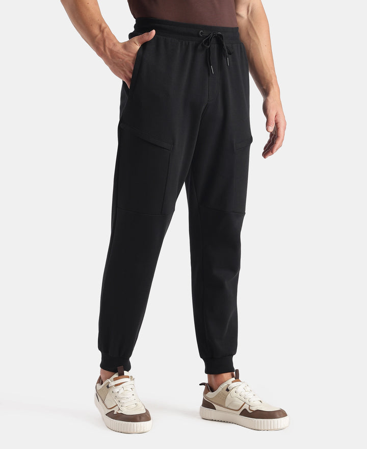 Super Combed Cotton Rich Regular Fit Jogger with Zipper Pockets - Black
