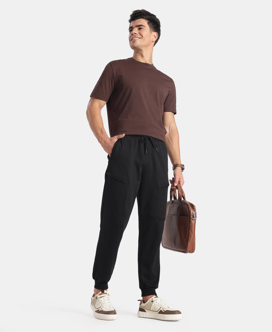 Super Combed Cotton Rich Regular Fit Jogger with Zipper Pockets - Black