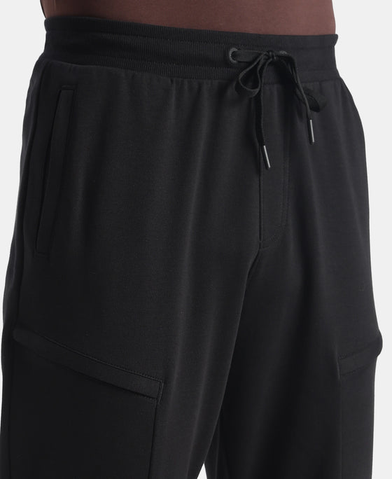 Super Combed Cotton Rich Regular Fit Jogger with Zipper Pockets - Black