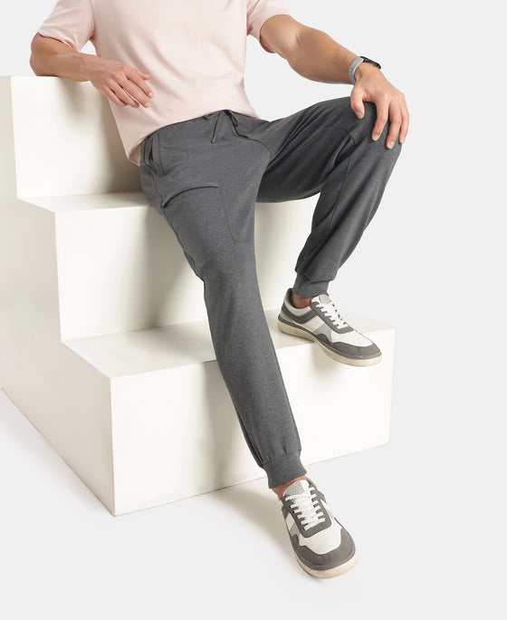Super Combed Cotton Rich Regular Fit Jogger with Zipper Pockets - Charcoal Melange