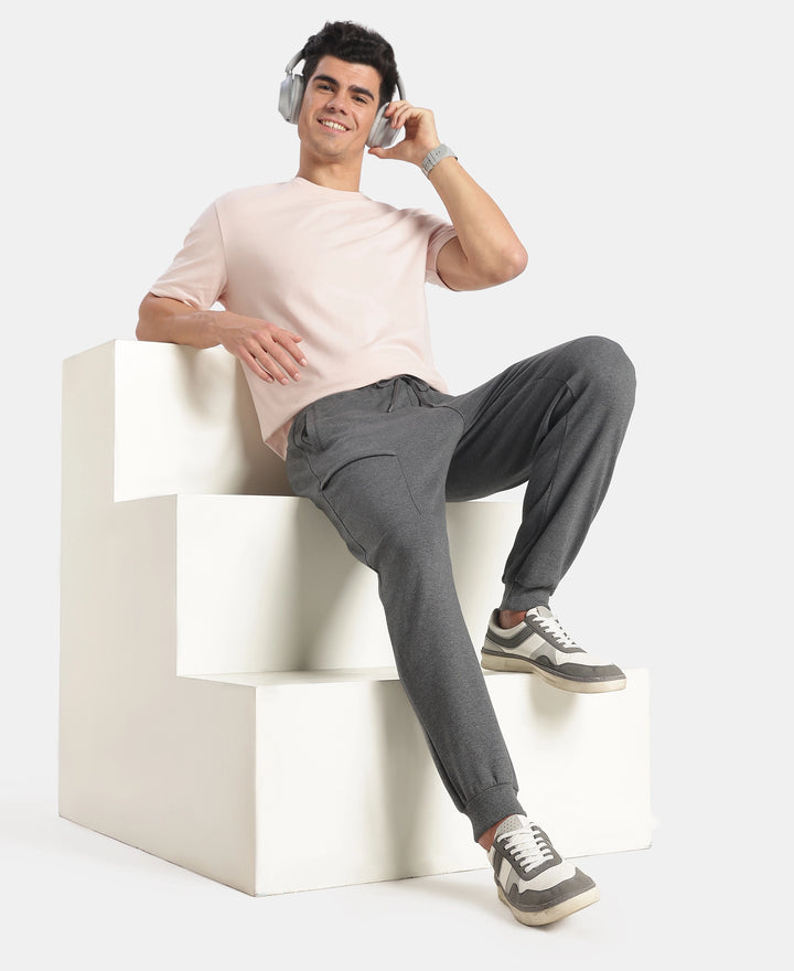 Super Combed Cotton Rich Regular Fit Jogger with Zipper Pockets - Charcoal Melange