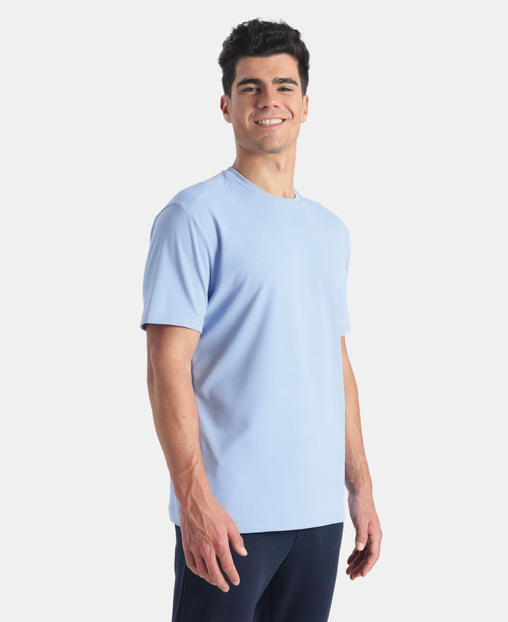 Microfiber Fabric Round Neck Half Sleeve T-Shirt with StayFresh Treatment - Ice Blue
