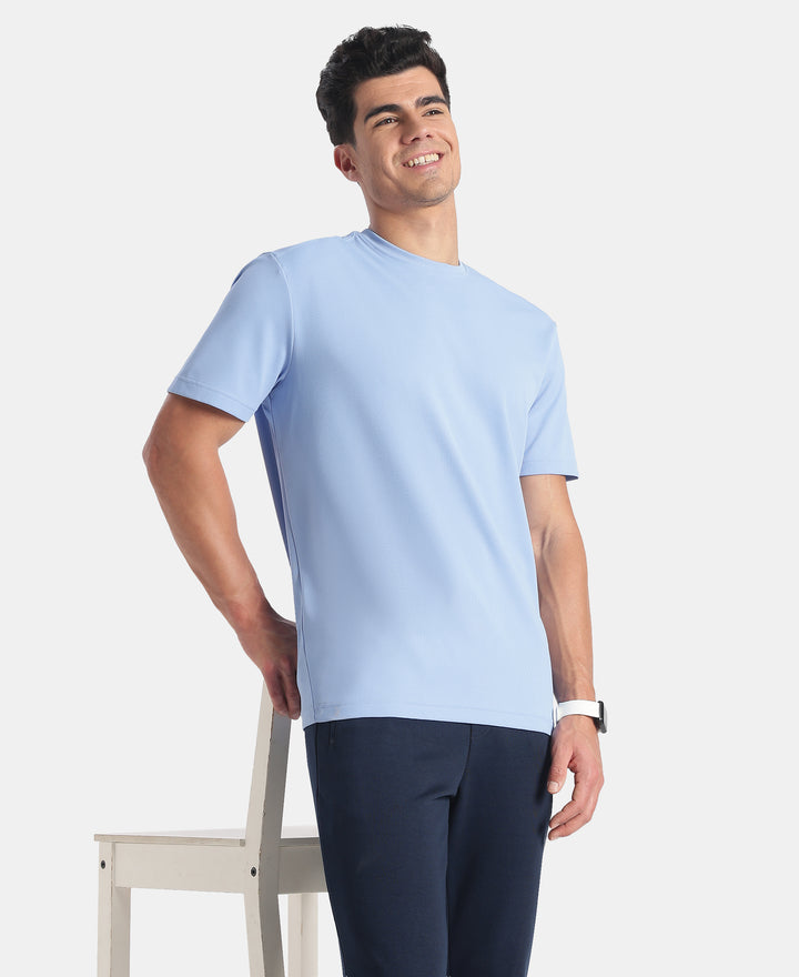Microfiber Fabric Round Neck Half Sleeve T-Shirt with StayFresh Treatment - Ice Blue