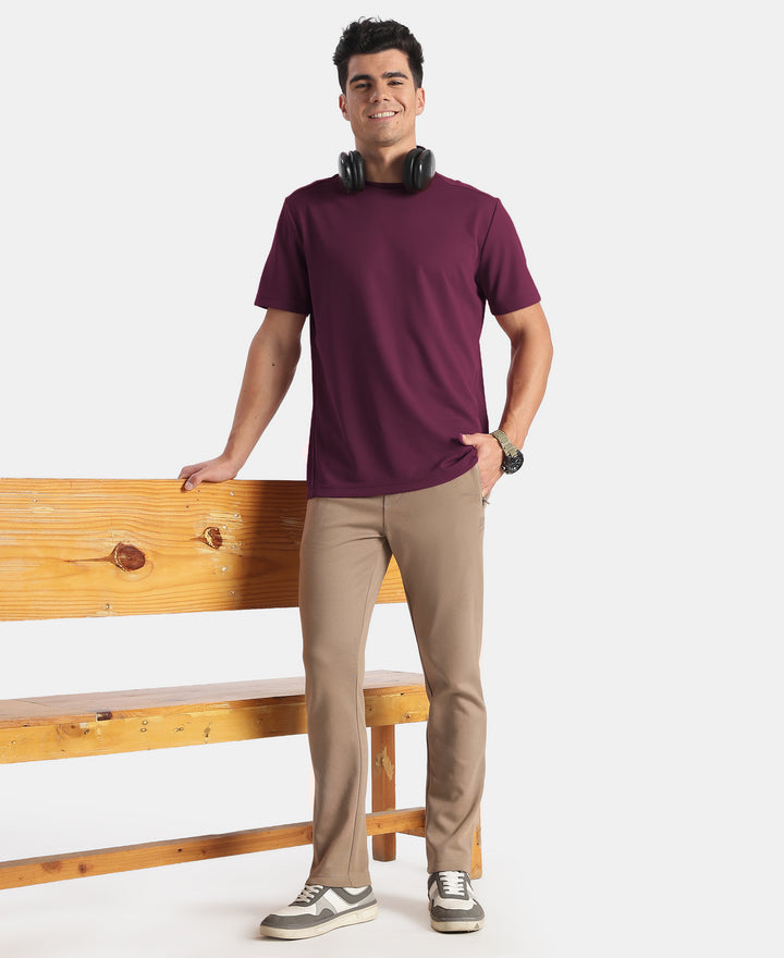 Microfiber Fabric Round Neck Half Sleeve Tshirt with StayFresh Treatment - Wine