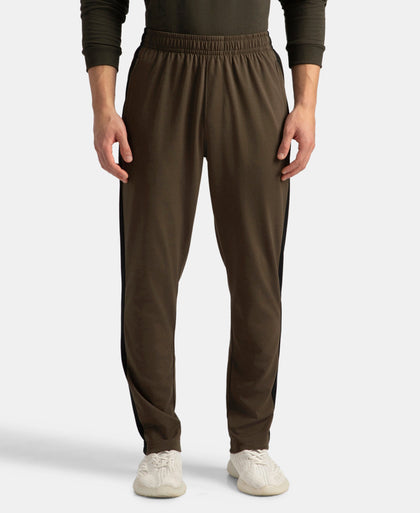 Super Combed Cotton Rich Slim Fit Trackpant with Zipper Media Pocket - Black Olive
