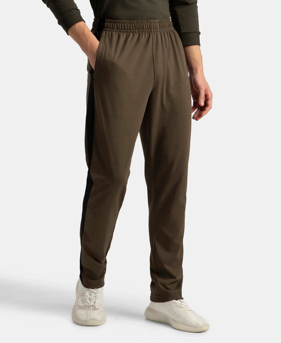 Super Combed Cotton Rich Slim Fit Trackpant with Zipper Media Pocket - Black Olive