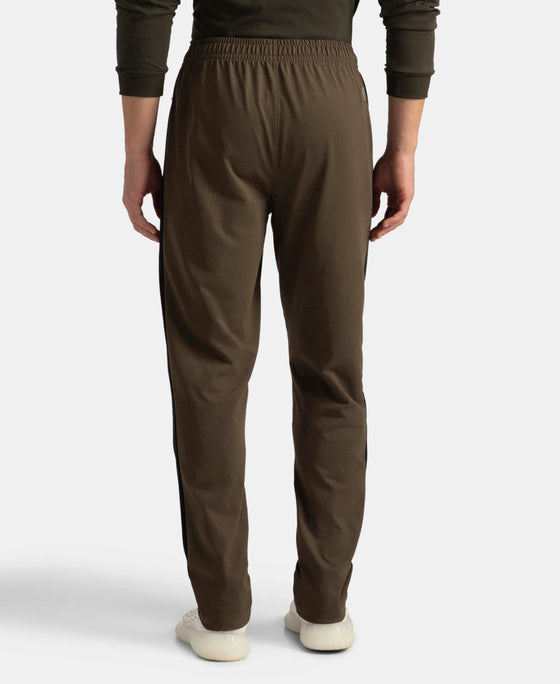 Super Combed Cotton Rich Slim Fit Trackpant with Zipper Media Pocket - Black Olive
