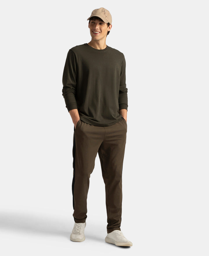 Super Combed Cotton Rich Slim Fit Trackpant with Zipper Media Pocket - Black Olive