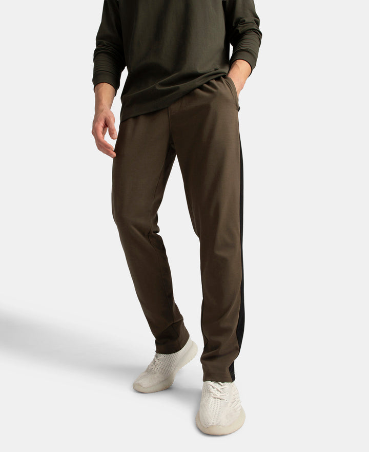 Super Combed Cotton Rich Slim Fit Trackpant with Zipper Media Pocket - Black Olive