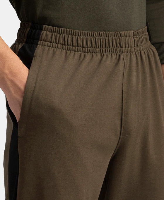 Super Combed Cotton Rich Slim Fit Trackpant with Zipper Media Pocket - Black Olive