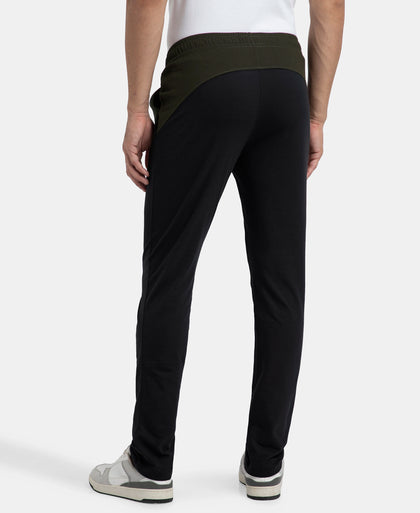 Super Combed Cotton Rich Slim Fit Trackpant with Zipper Media Pocket - Black