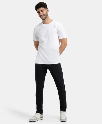 Super Combed Cotton Rich Slim Fit Trackpant with Zipper Media Pocket - Black