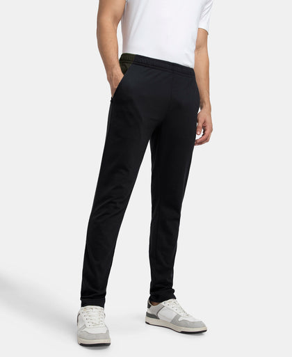Super Combed Cotton Rich Slim Fit Trackpant with Zipper Media Pocket - Black