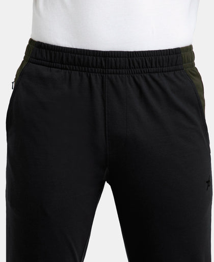 Super Combed Cotton Rich Slim Fit Trackpant with Zipper Media Pocket - Black