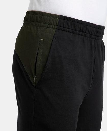 Super Combed Cotton Rich Slim Fit Trackpant with Zipper Media Pocket - Black