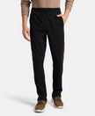 Super Combed Cotton Rich Slim Fit Trackpant with Zipper Media Pocket - Black