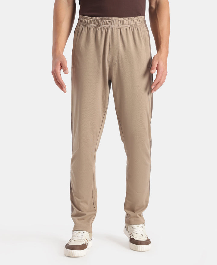 Super Combed Cotton Rich Slim Fit Trackpant with Zipper Media Pocket - Desert Taupe