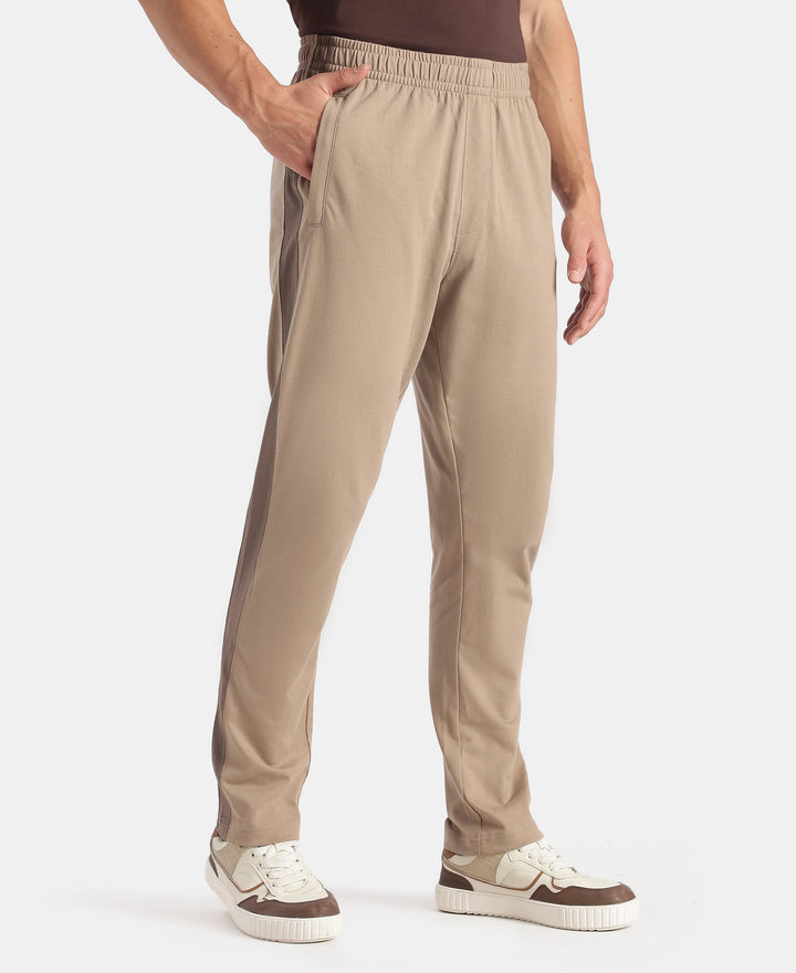 Super Combed Cotton Rich Slim Fit Trackpant with Zipper Media Pocket - Desert Taupe