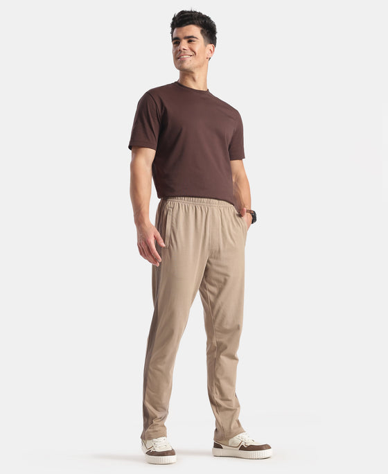 Super Combed Cotton Rich Slim Fit Trackpant with Zipper Media Pocket - Desert Taupe