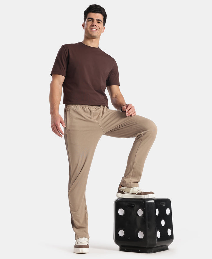 Super Combed Cotton Rich Slim Fit Trackpant with Zipper Media Pocket - Desert Taupe