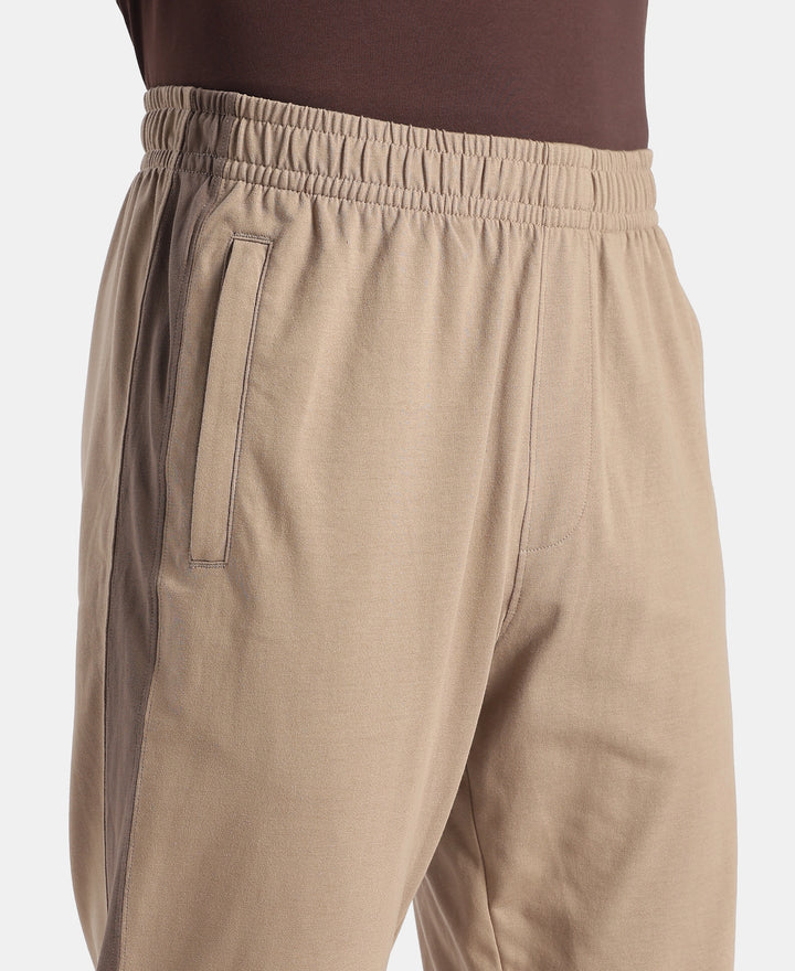 Super Combed Cotton Rich Slim Fit Trackpant with Zipper Media Pocket - Desert Taupe