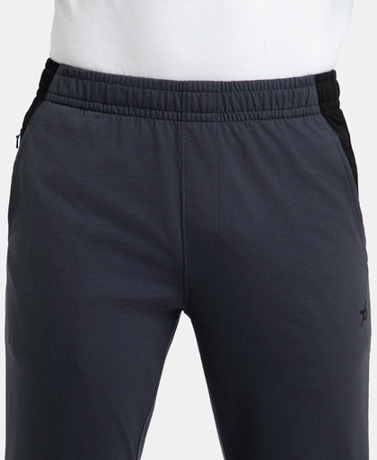 Super Combed Cotton Rich Slim Fit Trackpant with Zipper Media Pocket - Graphite
