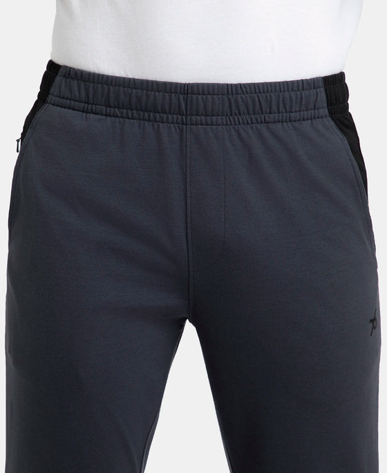 Super Combed Cotton Rich Slim Fit Trackpant with Zipper Media Pocket - Graphite