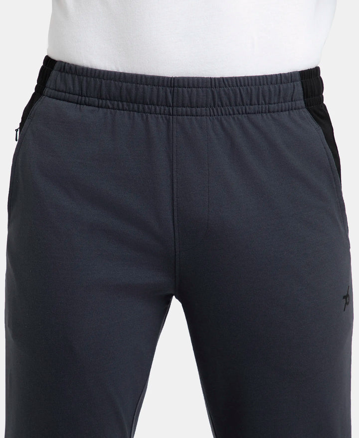 Super Combed Cotton Rich Slim Fit Trackpant with Zipper Media Pocket - Graphite