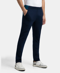 Super Combed Cotton Rich Slim Fit Trackpant with Zipper Media Pocket - Navy