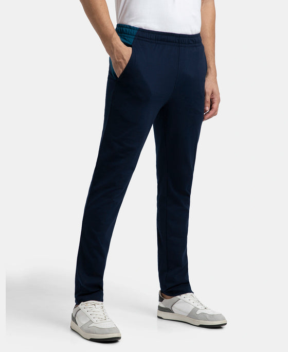 Super Combed Cotton Rich Slim Fit Trackpant with Zipper Media Pocket - Navy