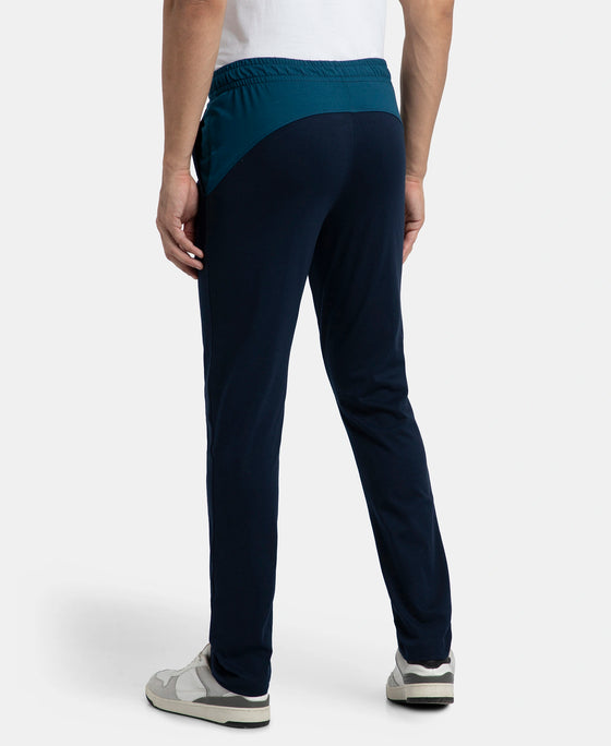 Super Combed Cotton Rich Slim Fit Trackpant with Zipper Media Pocket - Navy