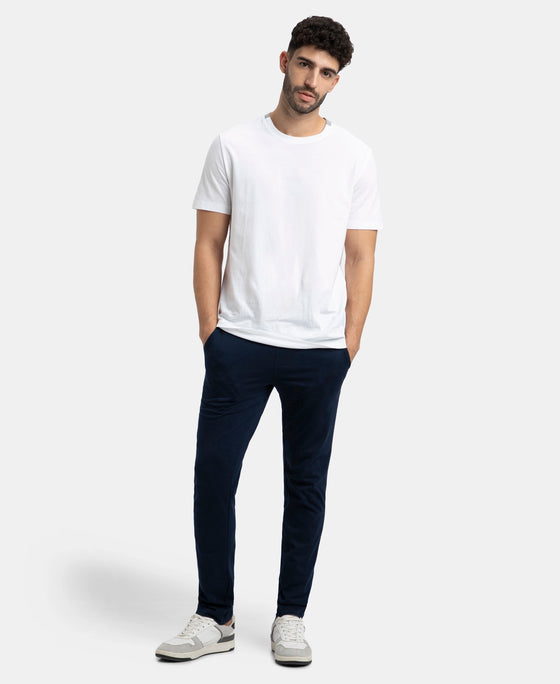 Super Combed Cotton Rich Slim Fit Trackpant with Zipper Media Pocket - Navy